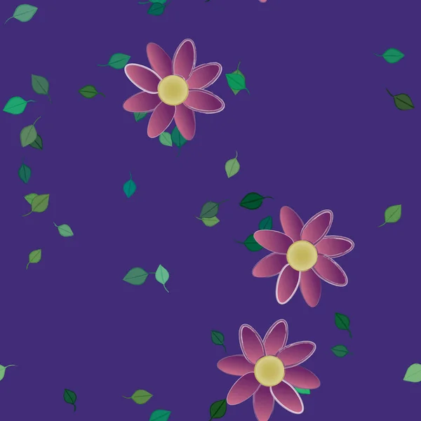 Fleurs Simples Avec Des Feuilles Vertes Composition Libre Illustration Vectorielle — Image vectorielle