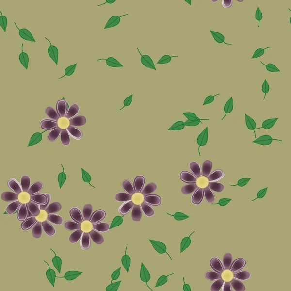 Fleurs Simples Avec Des Feuilles Vertes Composition Libre Illustration Vectorielle — Image vectorielle