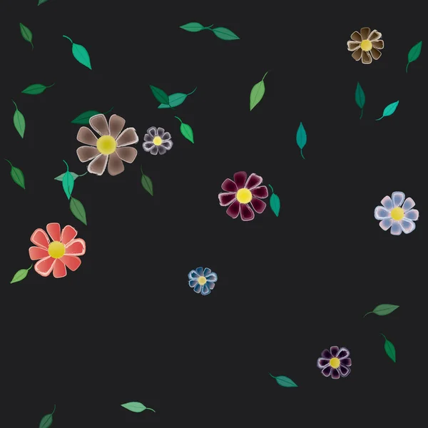 Flores Simples Con Hojas Verdes Composición Libre Ilustración Vectorial — Vector de stock