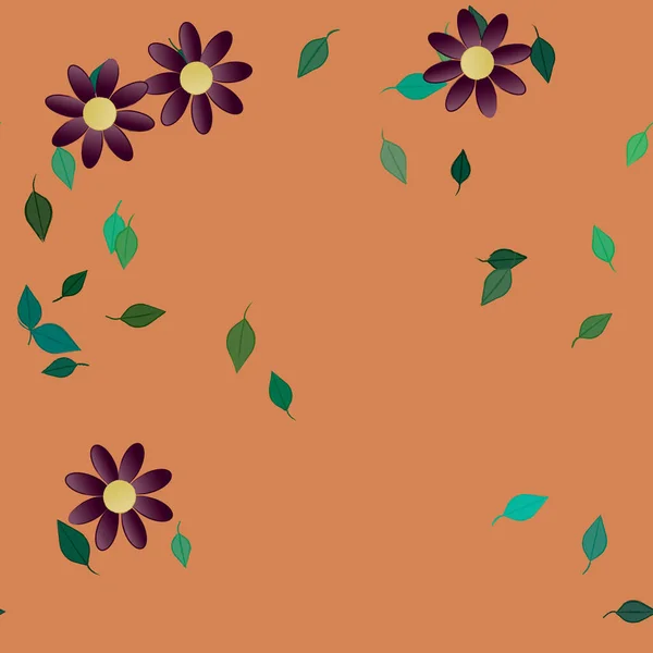 Flores Simples Con Hojas Verdes Composición Libre Ilustración Vectorial — Vector de stock