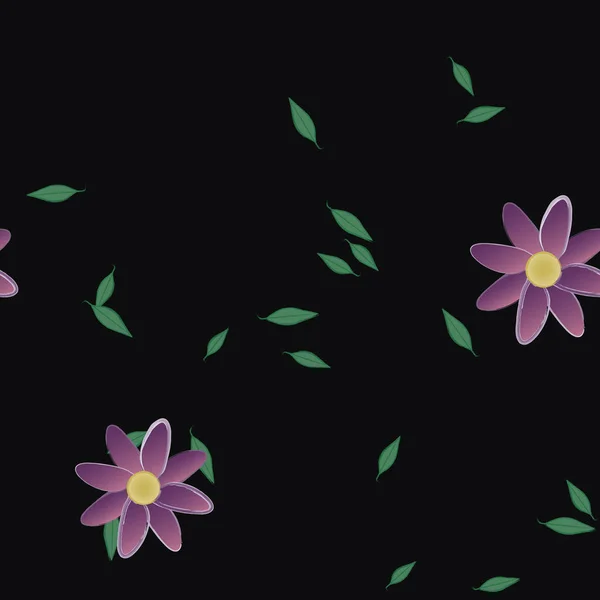 Flores Simples Con Hojas Verdes Composición Libre Ilustración Vectorial — Vector de stock