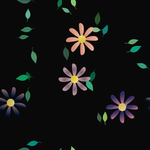 Flores Simples Con Hojas Verdes Composición Libre Ilustración Vectorial — Vector de stock