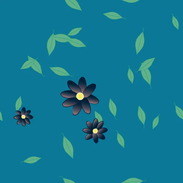 Eenvoudige Bloemen Met Groene Bladeren Vrije Samenstelling Vector Illustratie — Stockvector