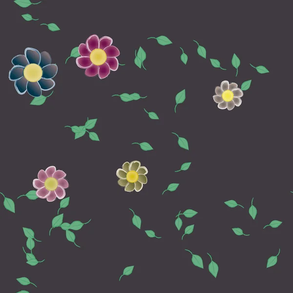 Flores Simples Con Hojas Verdes Composición Libre Ilustración Vectorial — Vector de stock