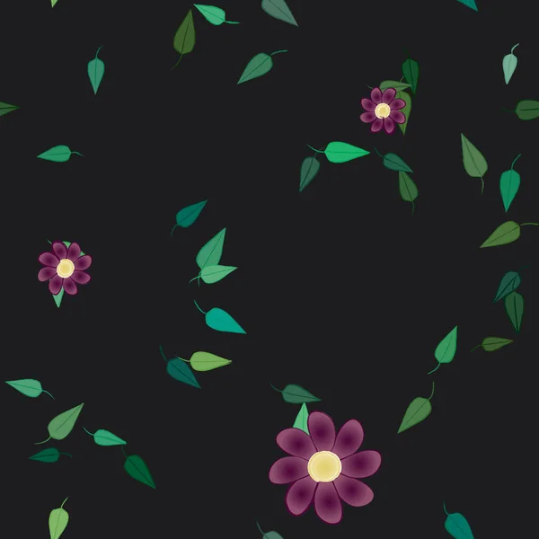 Fleurs Simples Avec Des Feuilles Vertes Composition Libre Illustration Vectorielle — Image vectorielle