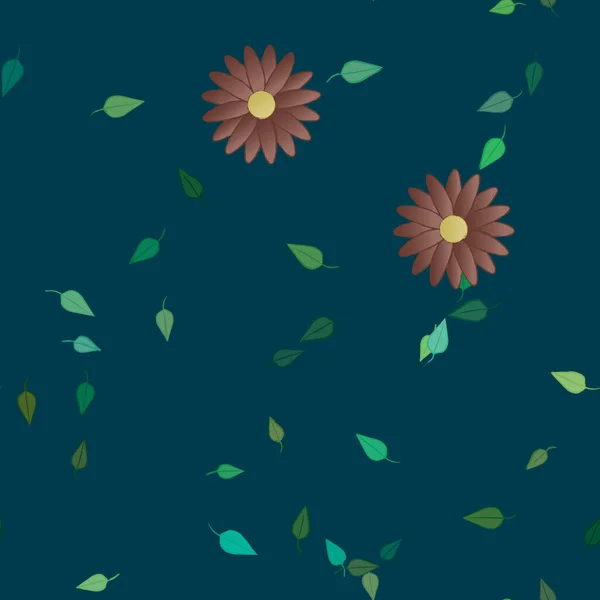 Flores Simples Con Hojas Verdes Composición Libre Ilustración Vectorial — Vector de stock