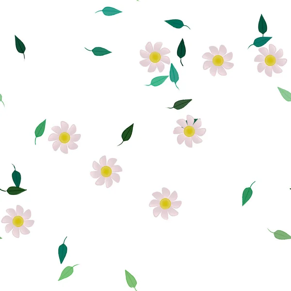 Flores Simples Con Hojas Verdes Composición Libre Ilustración Vectorial — Vector de stock