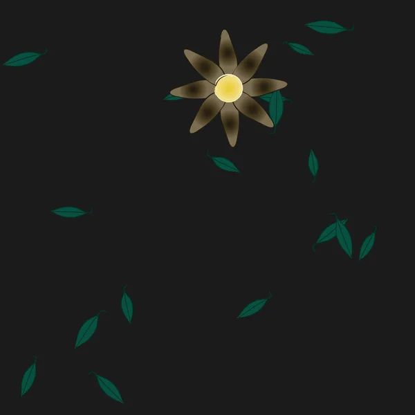 Flores Simples Con Hojas Verdes Composición Libre Ilustración Vectorial — Vector de stock