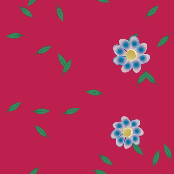 Flores Simples Con Hojas Verdes Composición Libre Ilustración Vectorial — Vector de stock