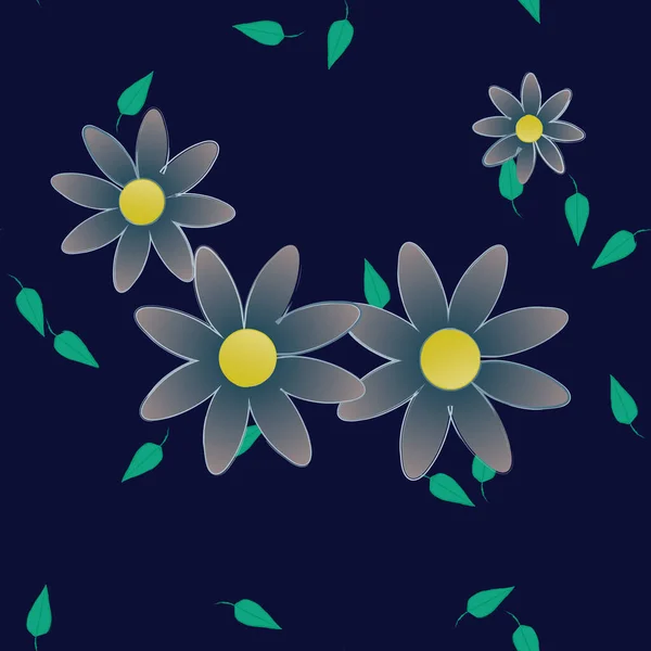 Flores Simples Con Hojas Verdes Composición Libre Ilustración Vectorial — Vector de stock