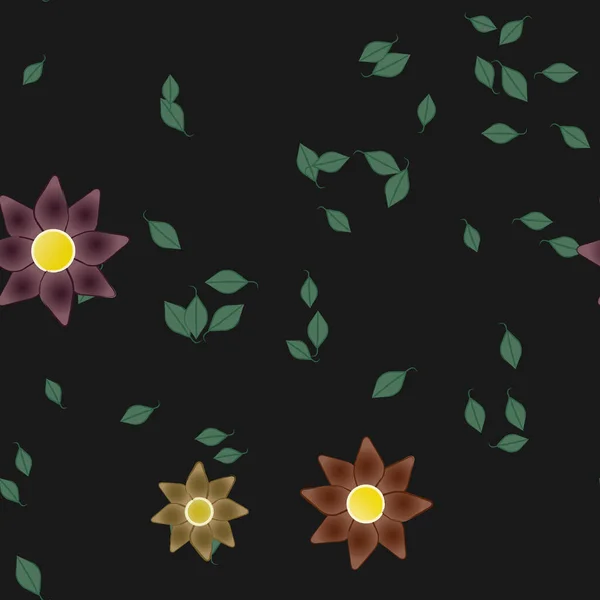 Flores Simples Con Hojas Verdes Composición Libre Ilustración Vectorial — Archivo Imágenes Vectoriales