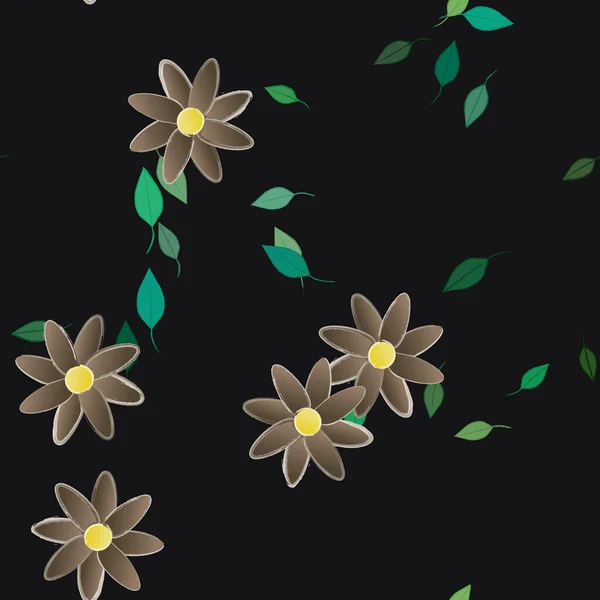 Fleurs Simples Avec Des Feuilles Vertes Composition Libre Illustration Vectorielle — Image vectorielle