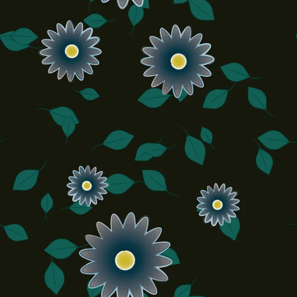 Flores Simples Con Hojas Verdes Composición Libre Ilustración Vectorial — Vector de stock