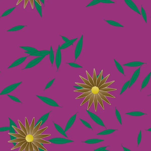 Flores Simples Con Hojas Verdes Composición Libre Ilustración Vectorial — Vector de stock