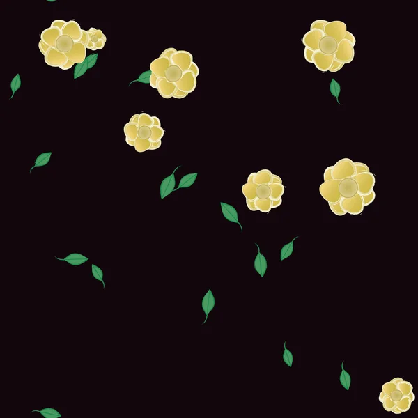 Flores Simples Con Hojas Verdes Composición Libre Ilustración Vectorial — Vector de stock