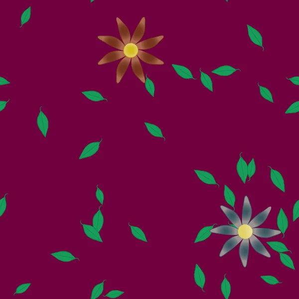 Fleurs Simples Avec Des Feuilles Vertes Composition Libre Illustration Vectorielle — Image vectorielle