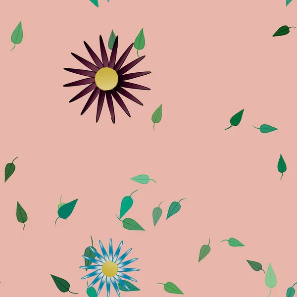 Enkla Blommor Med Gröna Blad Fri Sammansättning Vektor Illustration — Stock vektor