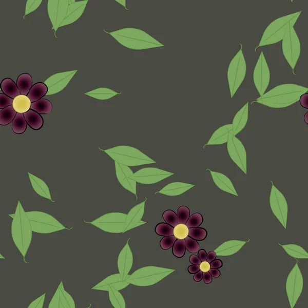 Flores Simples Con Hojas Verdes Composición Libre Ilustración Vectorial — Vector de stock