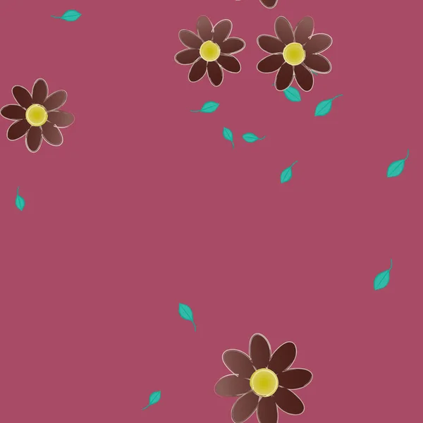 Flores Simples Con Hojas Verdes Composición Libre Ilustración Vectorial — Vector de stock