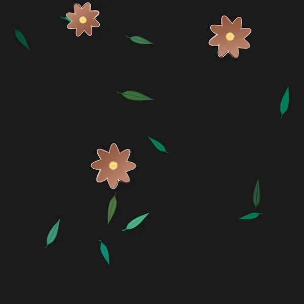 Flores Simples Con Hojas Verdes Composición Libre Ilustración Vectorial — Archivo Imágenes Vectoriales