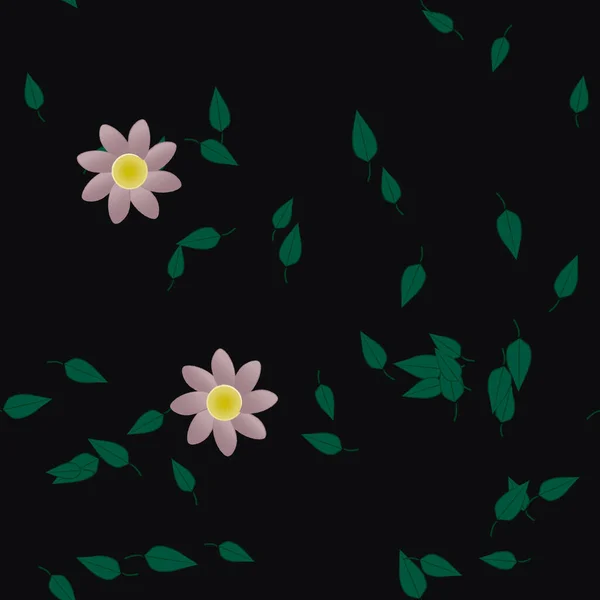 Fleurs Simples Avec Des Feuilles Vertes Composition Libre Illustration Vectorielle — Image vectorielle