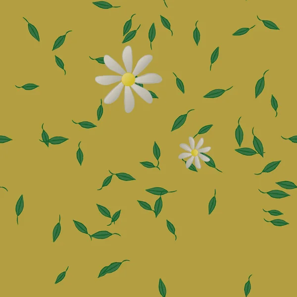 Eenvoudige Bloemen Met Groene Bladeren Vrije Samenstelling Vector Illustratie — Stockvector