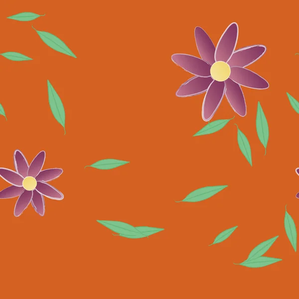 Flores Simples Con Hojas Verdes Composición Libre Ilustración Vectorial — Archivo Imágenes Vectoriales