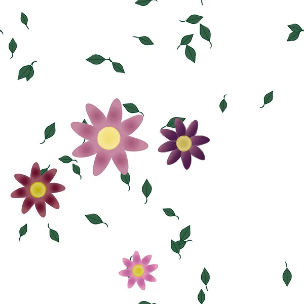 Proste Kwiaty Zielonymi Liśćmi Wolnym Składzie Ilustracja Wektor — Wektor stockowy