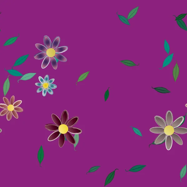 Fleurs Simples Avec Des Feuilles Vertes Composition Libre Illustration Vectorielle — Image vectorielle