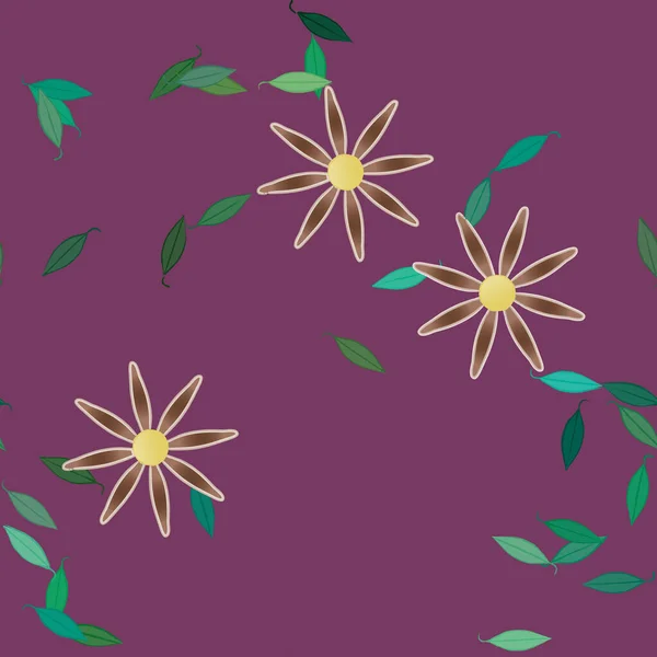 Flores Simples Con Hojas Verdes Composición Libre Ilustración Vectorial — Vector de stock