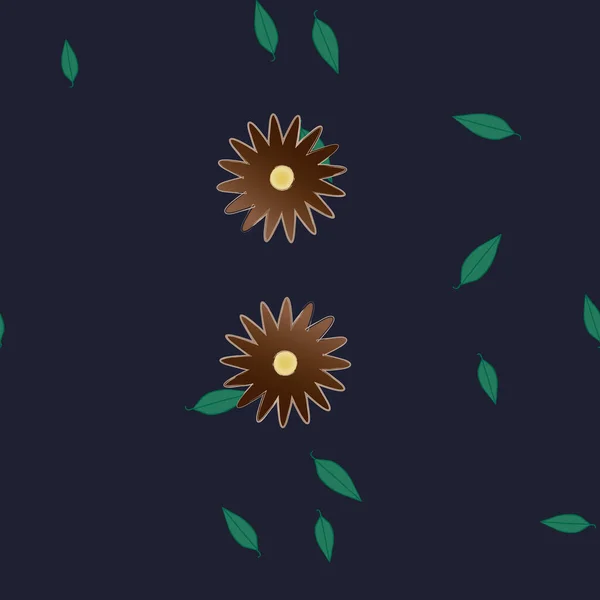 Fleurs Simples Avec Des Feuilles Vertes Composition Libre Illustration Vectorielle — Image vectorielle