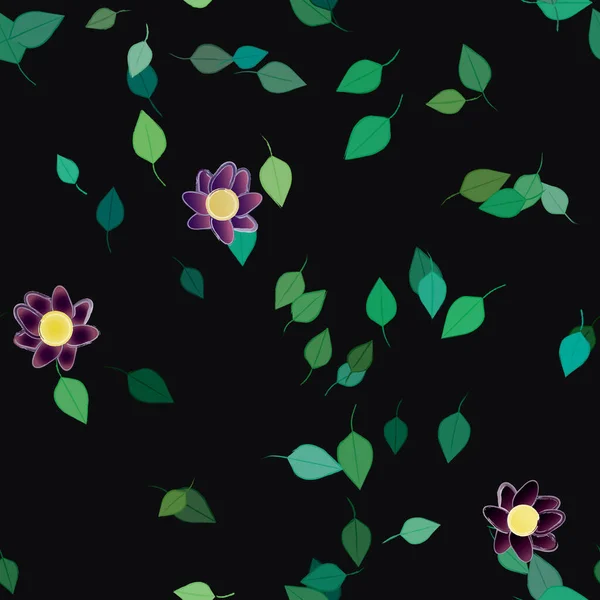 Flores Simples Con Hojas Verdes Composición Libre Ilustración Vectorial — Vector de stock