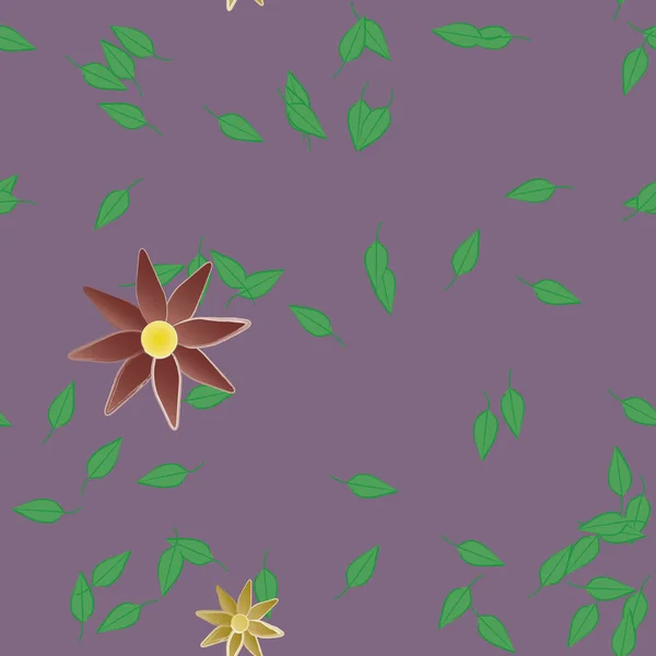 Flores Simples Con Hojas Verdes Composición Libre Ilustración Vectorial — Vector de stock