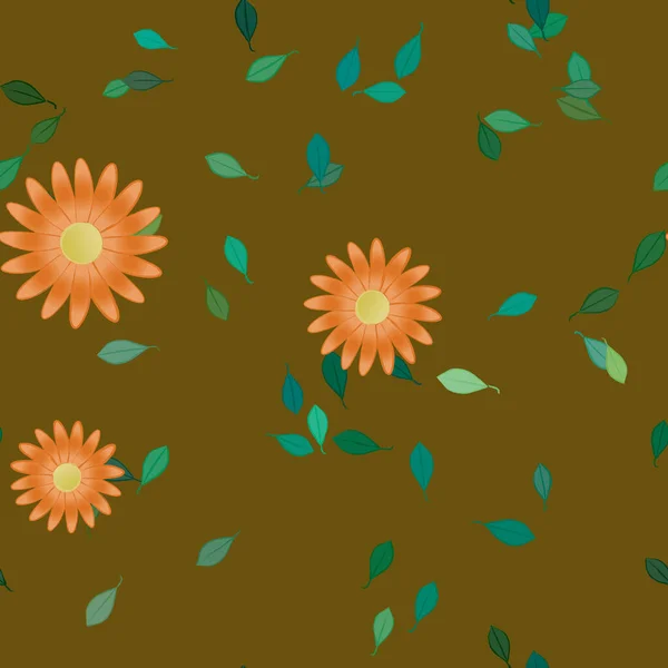 Flores Simples Con Hojas Verdes Composición Libre Ilustración Vectorial — Vector de stock