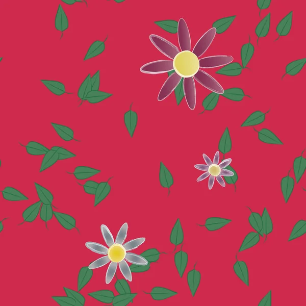 Vector Ilustración Flores Verano Pétalos Con Hojas Fondo Botánico — Vector de stock