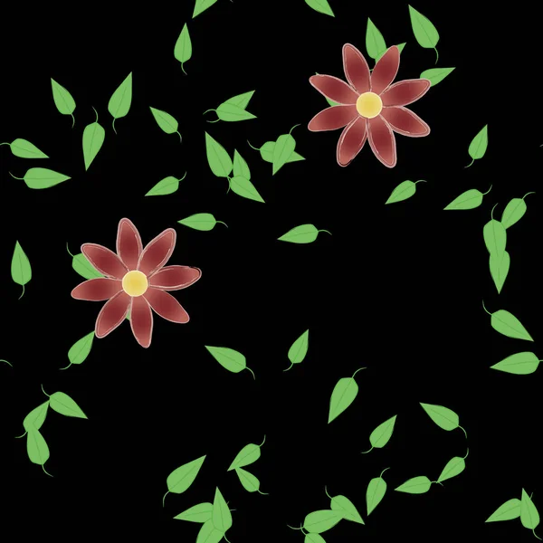 Ilustração Vetorial Flores Verão Pétalas Com Folhas Fundo Botânico —  Vetores de Stock