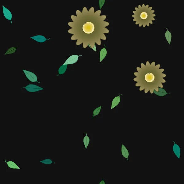 Vector Ilustración Flores Verano Pétalos Con Hojas Fondo Botánico — Vector de stock