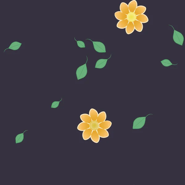 Illustration Vectorielle Pétales Fleurs Été Avec Feuilles Fond Botanique — Image vectorielle