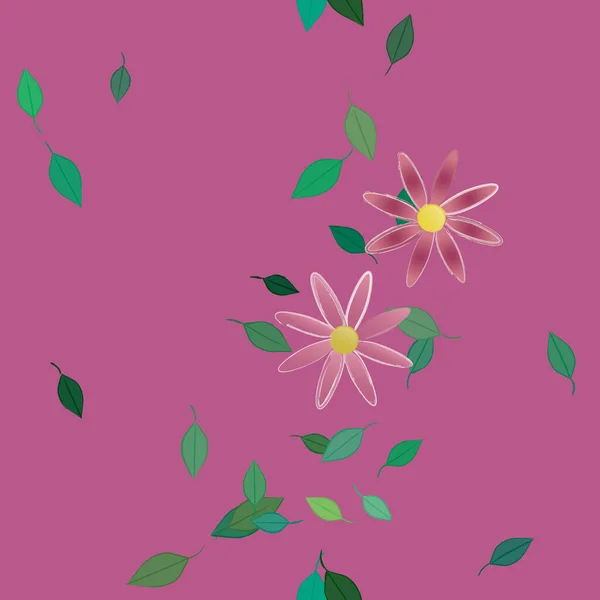 Vector Illustratie Van Zomerbloemen Bloemblaadjes Met Bladeren Botanische Achtergrond — Stockvector