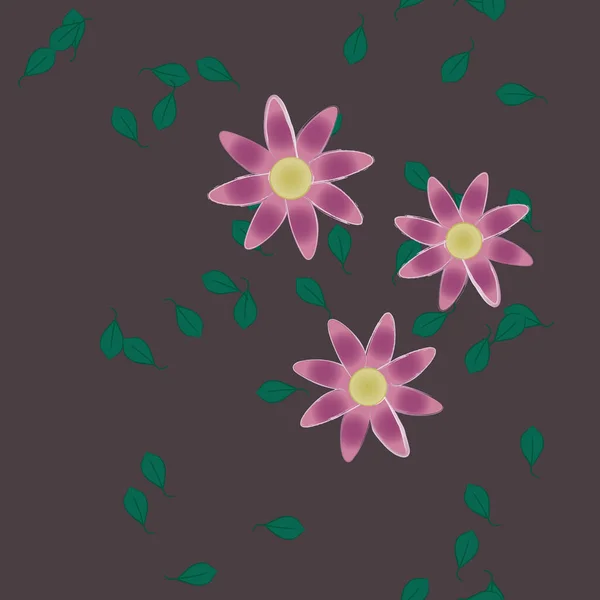 Vector Illustratie Van Zomerbloemen Bloemblaadjes Met Bladeren Botanische Achtergrond — Stockvector