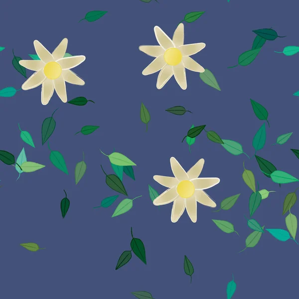 Illustration Vectorielle Pétales Fleurs Été Avec Feuilles Fond Botanique — Image vectorielle