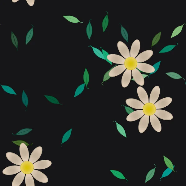 Vector Ilustración Flores Verano Pétalos Con Hojas Fondo Botánico — Vector de stock