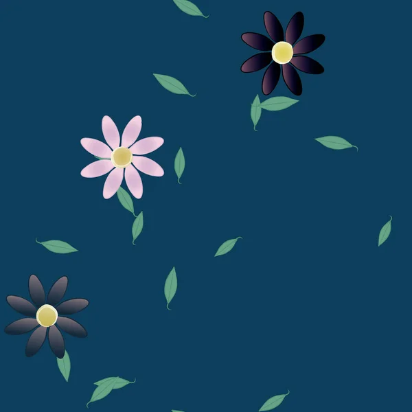 Illustration Vectorielle Pétales Fleurs Été Avec Feuilles Fond Botanique — Image vectorielle