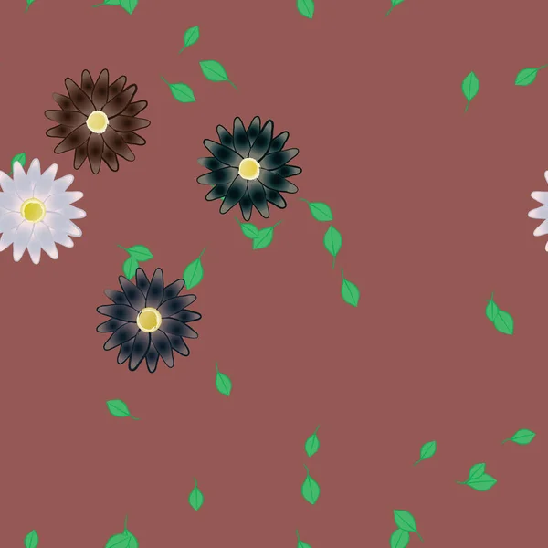 Illustration Vectorielle Pétales Fleurs Été Avec Feuilles Fond Botanique — Image vectorielle