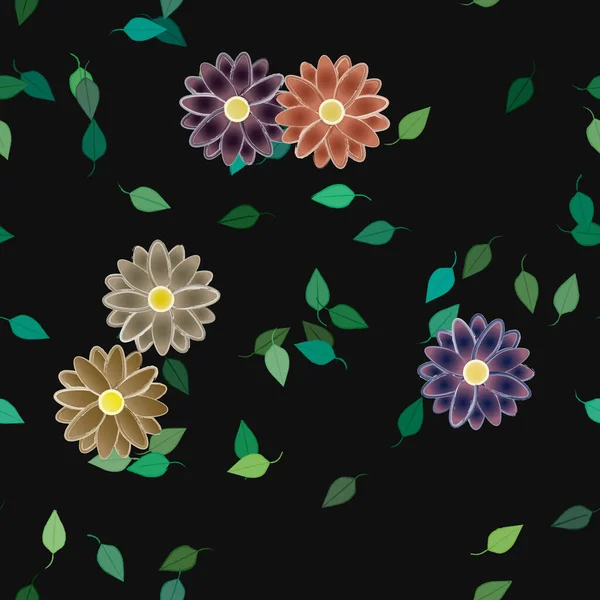 Vektor Illustration Von Sommerblumen Blütenblätter Mit Blättern Botanischer Hintergrund — Stockvektor