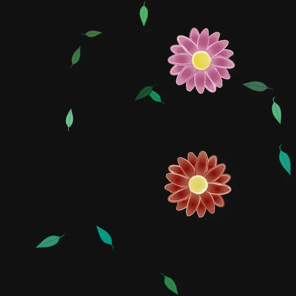 Vector Ilustración Flores Verano Pétalos Con Hojas Fondo Botánico — Archivo Imágenes Vectoriales