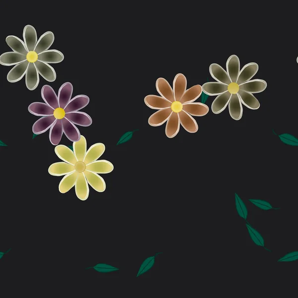 Illustration Vectorielle Pétales Fleurs Été Avec Feuilles Fond Botanique — Image vectorielle