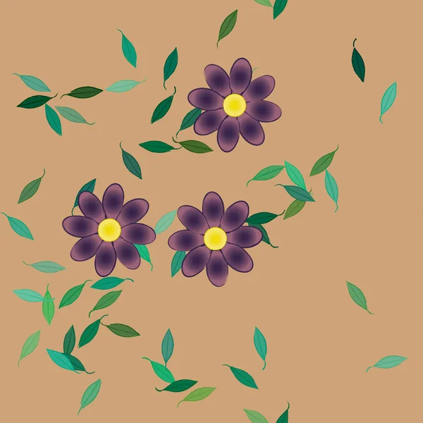 Vector Ilustración Flores Verano Pétalos Con Hojas Fondo Botánico — Vector de stock