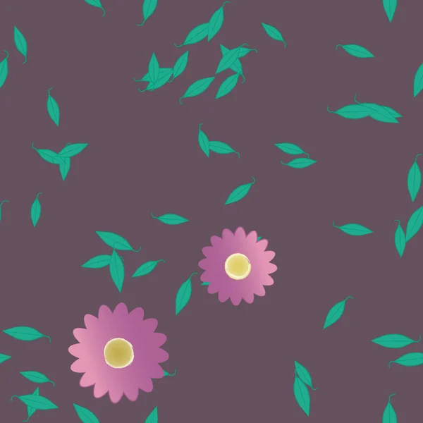 Vector Ilustración Flores Verano Pétalos Con Hojas Fondo Botánico — Vector de stock