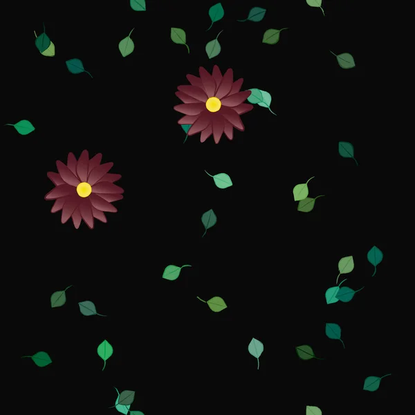 Vector Ilustración Flores Verano Pétalos Con Hojas Fondo Botánico — Vector de stock